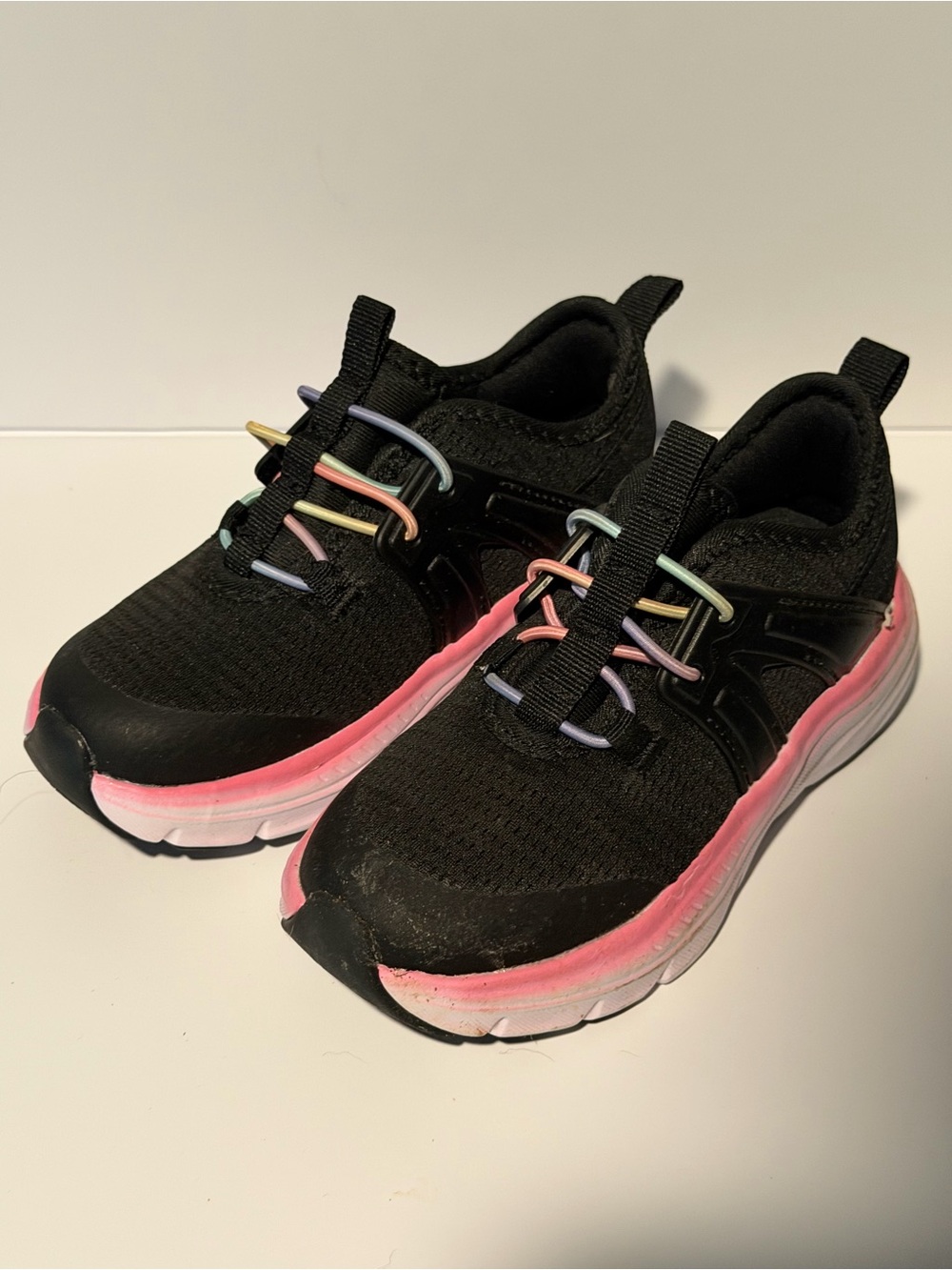 Athletic Works Black Sneakers with Pink Sole and Rainbow Laces